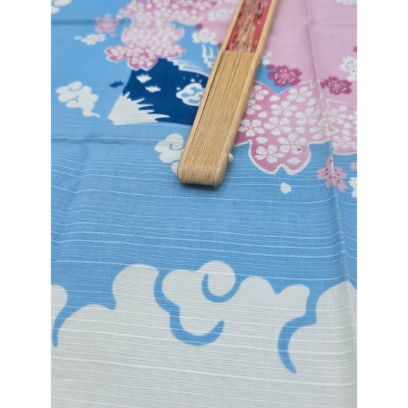 VTG Cherry Blossom Pink & White Folding Fan +Japanese Mt. Fuji Matching Fabric - Picture 7 of 12